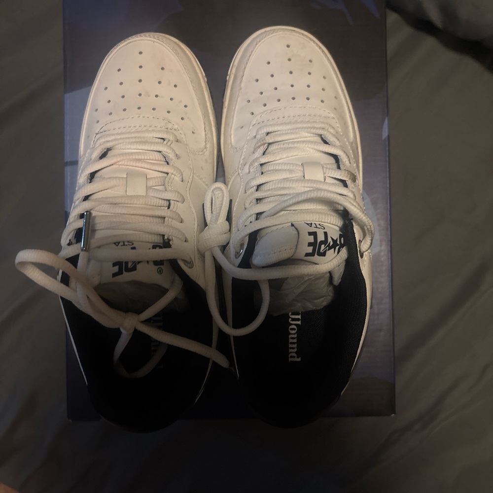 White and Black Two-Tone Sneakers with Perforated Design